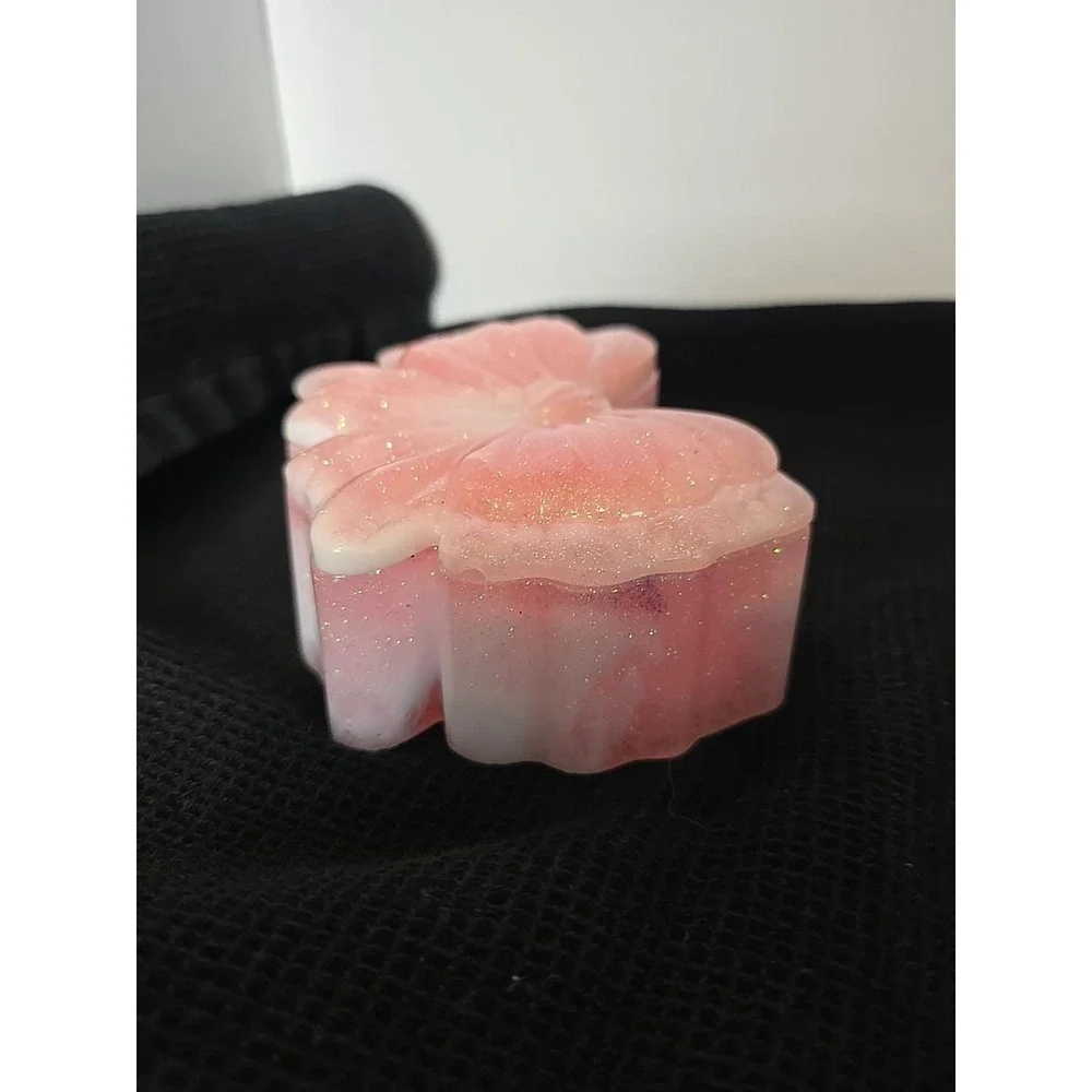 Handmade Resin Bow Shaped Trinket Box With Lid  Pink And White Glitter‎ 767